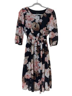 Kate & Lily Floral Midi Dress with Smocked Waist Size 4